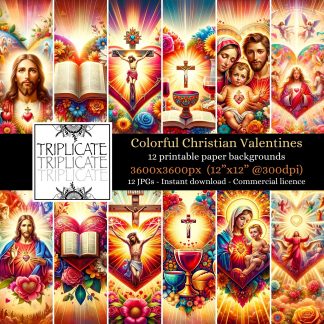 Colorful Christian Valentines Junk Journal & Scrapbook Digital Decorative Craft Paper