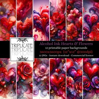 Alcohol Ink Hearts and Flowers Junk Journal & Scrapbook Digital Decorative Craft Paper