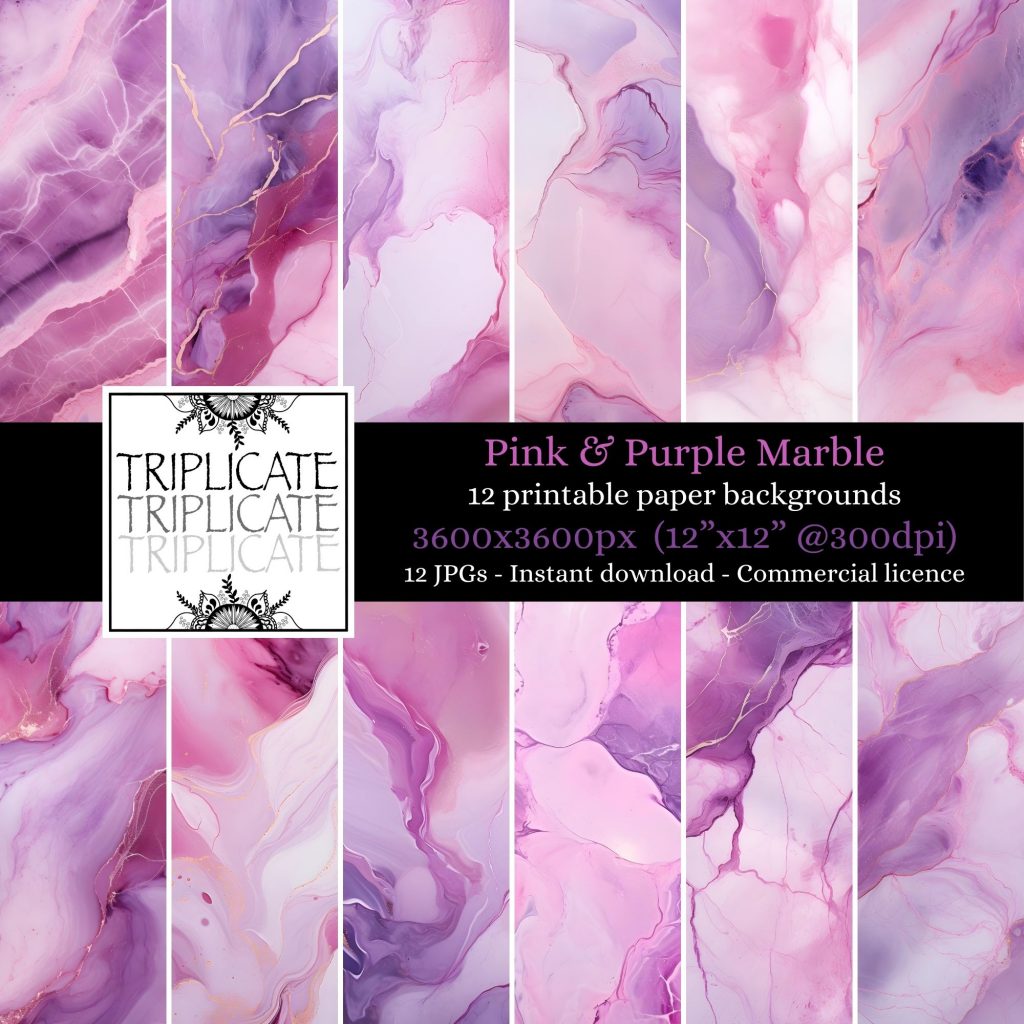 Pink and Purple Marble Junk Journal & Scrapbook Digital Decorative Craft Paper