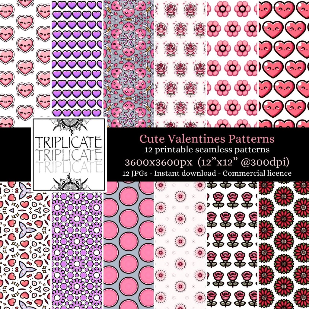 Cute Valentines Patterns Junk Journal & Scrapbook Digital Decorative Craft Paper