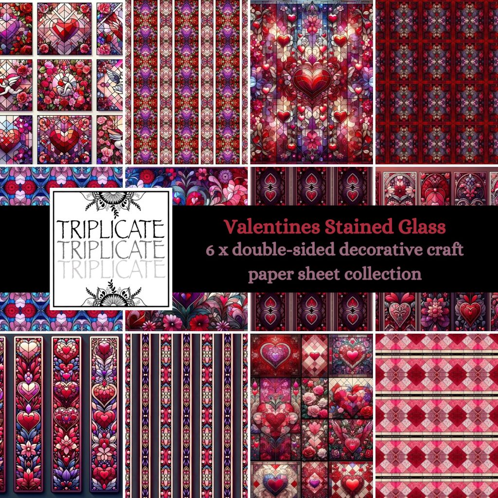Valentines Stained Glass Scrapbook Paper Sheets