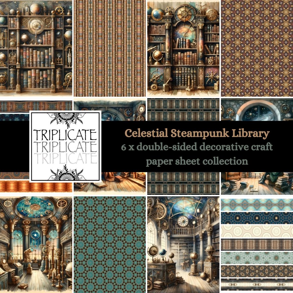 Celestial Steampunk Library Scrapbook Paper