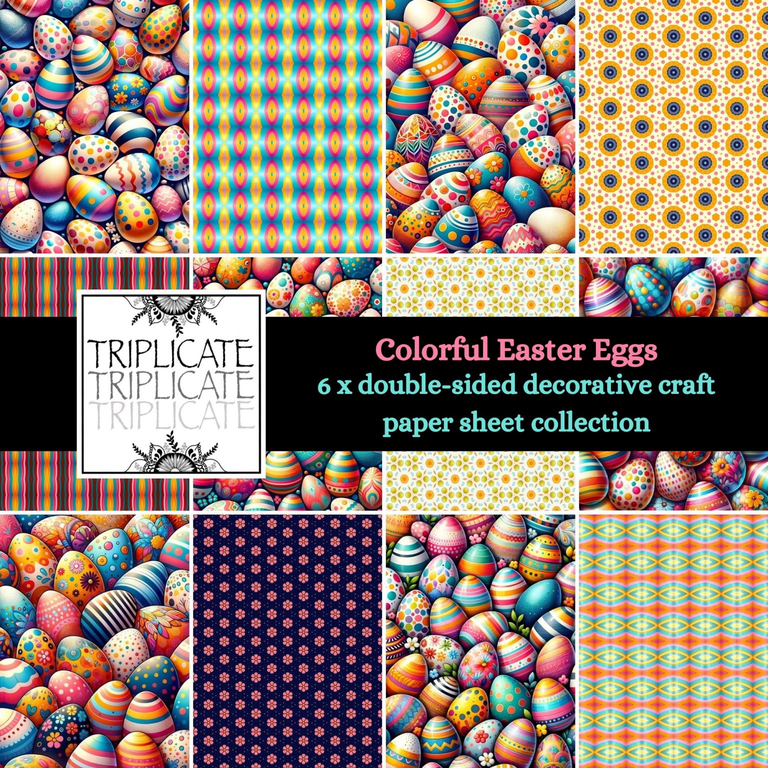 Colorful Easter Eggs Scrapbook Paper Sheets - Triplicate