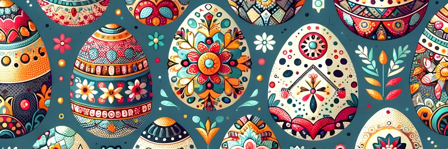 Free Printable Folk Art Easter Eggs Digital Paper - Triplicate