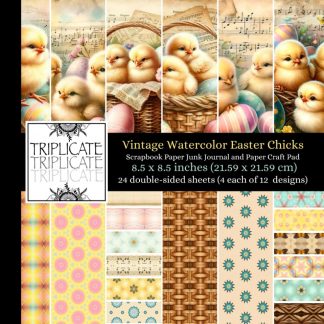 Vintage Watercolor Easter Chicks Scrapbook Paper Junk Journal and Paper Craft Pad