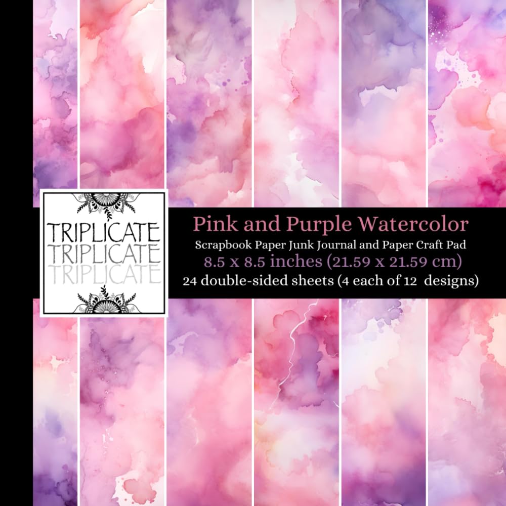 Pink and Purple Watercolor Scrapbook Paper Junk Journal and Paper Craft Pad