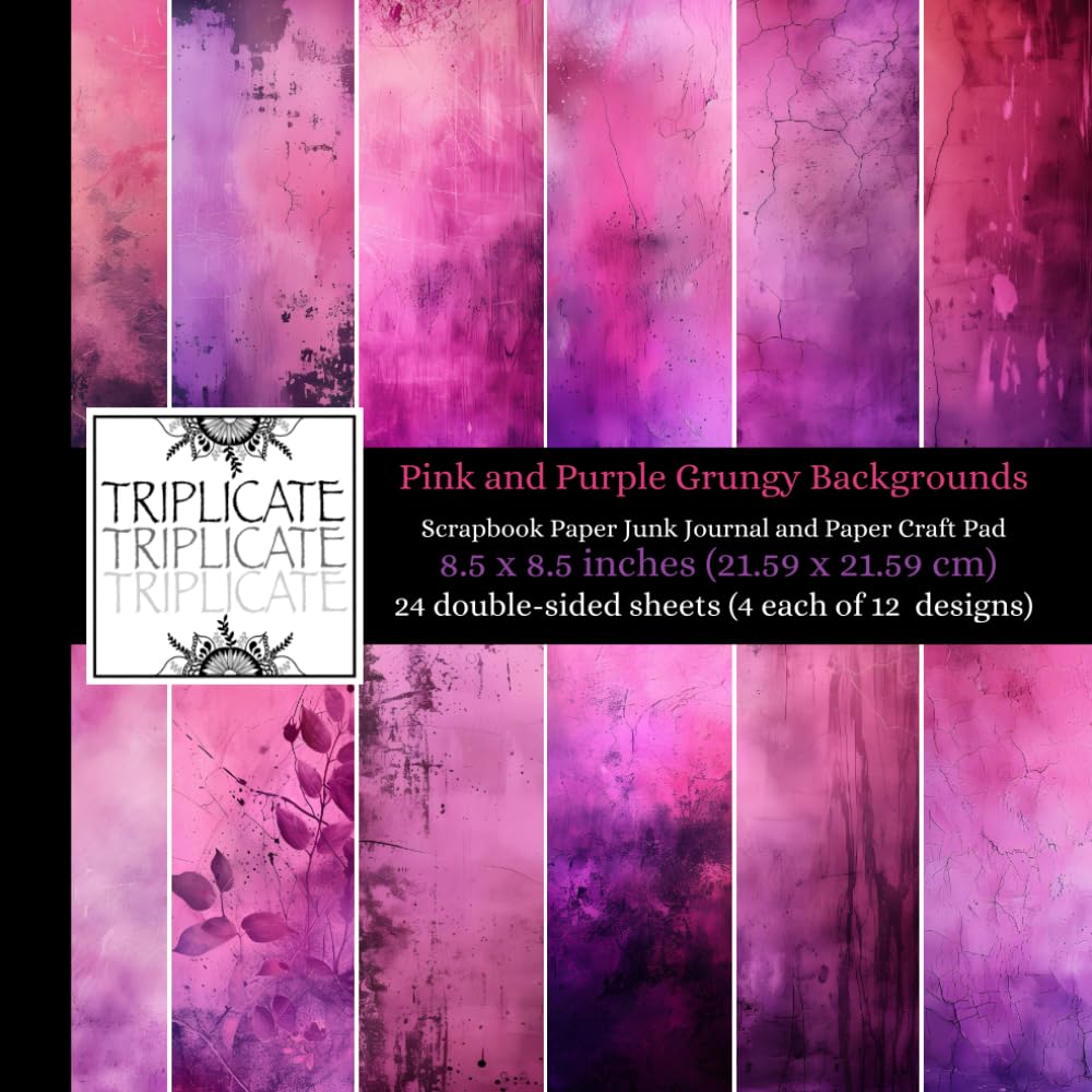 Pink & Purple Grungy Backgrounds Scrapbook Paper Junk Journal and Paper Craft Pad