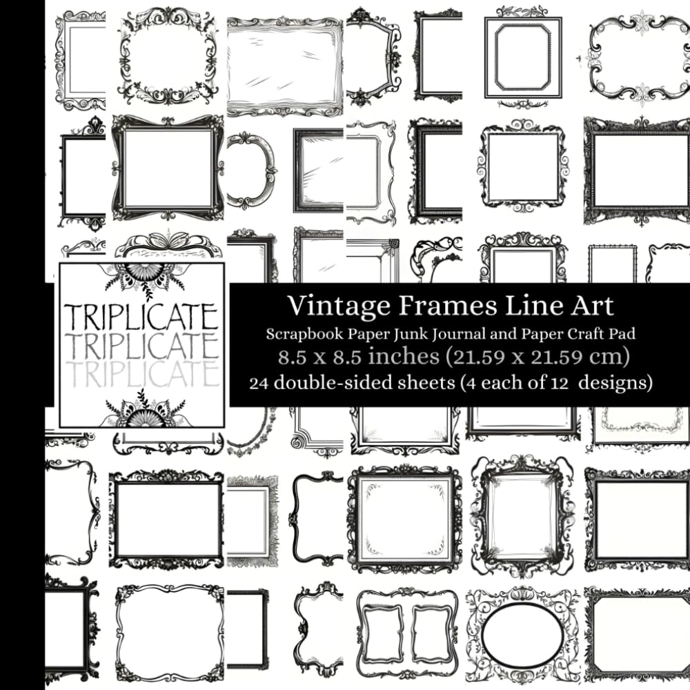 Vintage Frames Line Art Scrapbook Paper Junk Journal and Paper Craft Pad