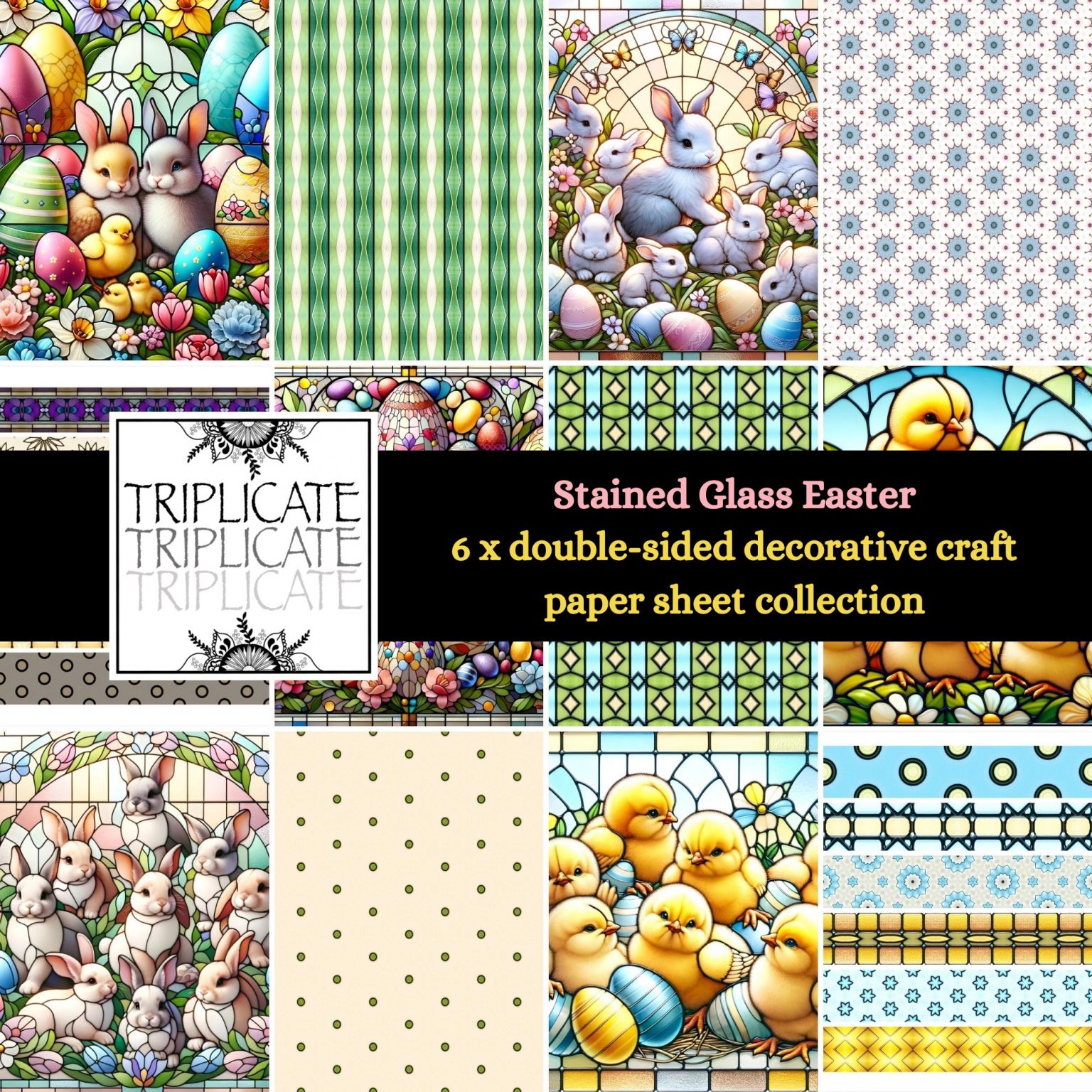 Free Printable Stained Glass Easter Digital Paper - Triplicate