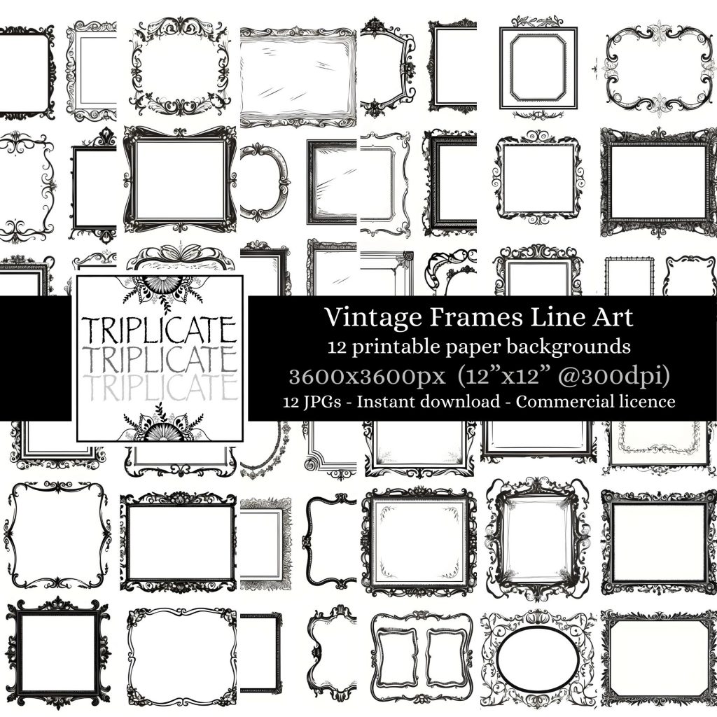 Vintage Frames Line Art Junk Journal & Scrapbook Digital Decorative Craft Paper