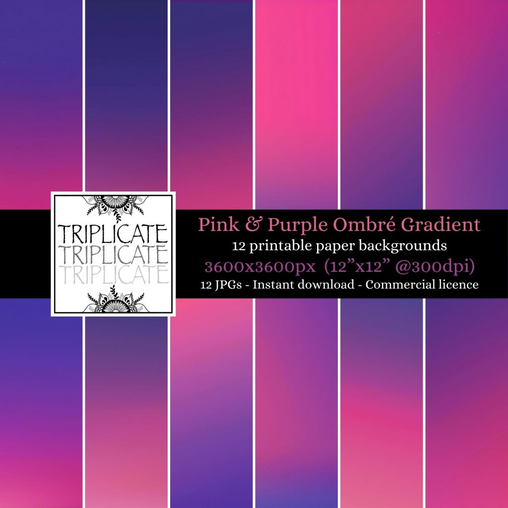 Pink and Purple Ombre Gradient Junk Journal & Scrapbook Digital Decorative Craft Paper