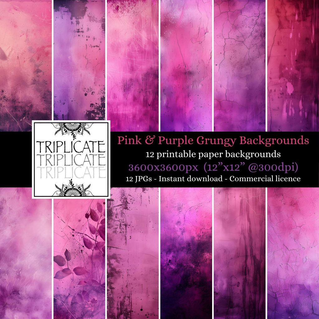 Pink and Purple Grungy Backgrounds Junk Journal & Scrapbook Digital Decorative Craft Paper