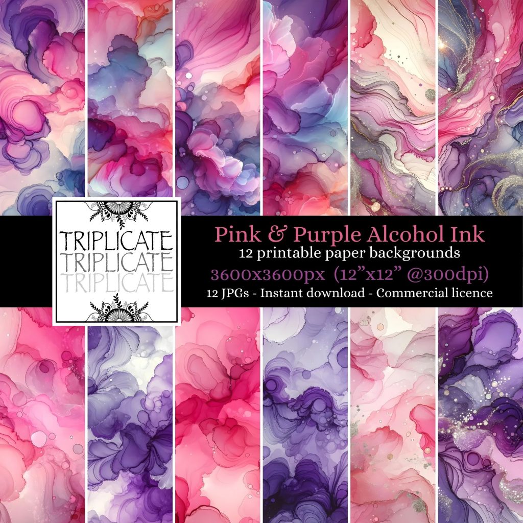 Pink and Purple Alcohol Ink Backgrounds Junk Journal & Scrapbook Digital Decorative Craft Paper