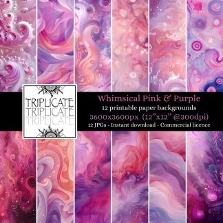 Whimsical Pink and Purple Backgrounds Junk Journal & Scrapbook Digital Decorative Craft Paper