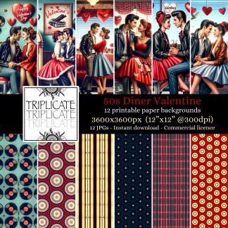 50s Diner Valentine Junk Journal & Scrapbook Digital Decorative Craft Paper