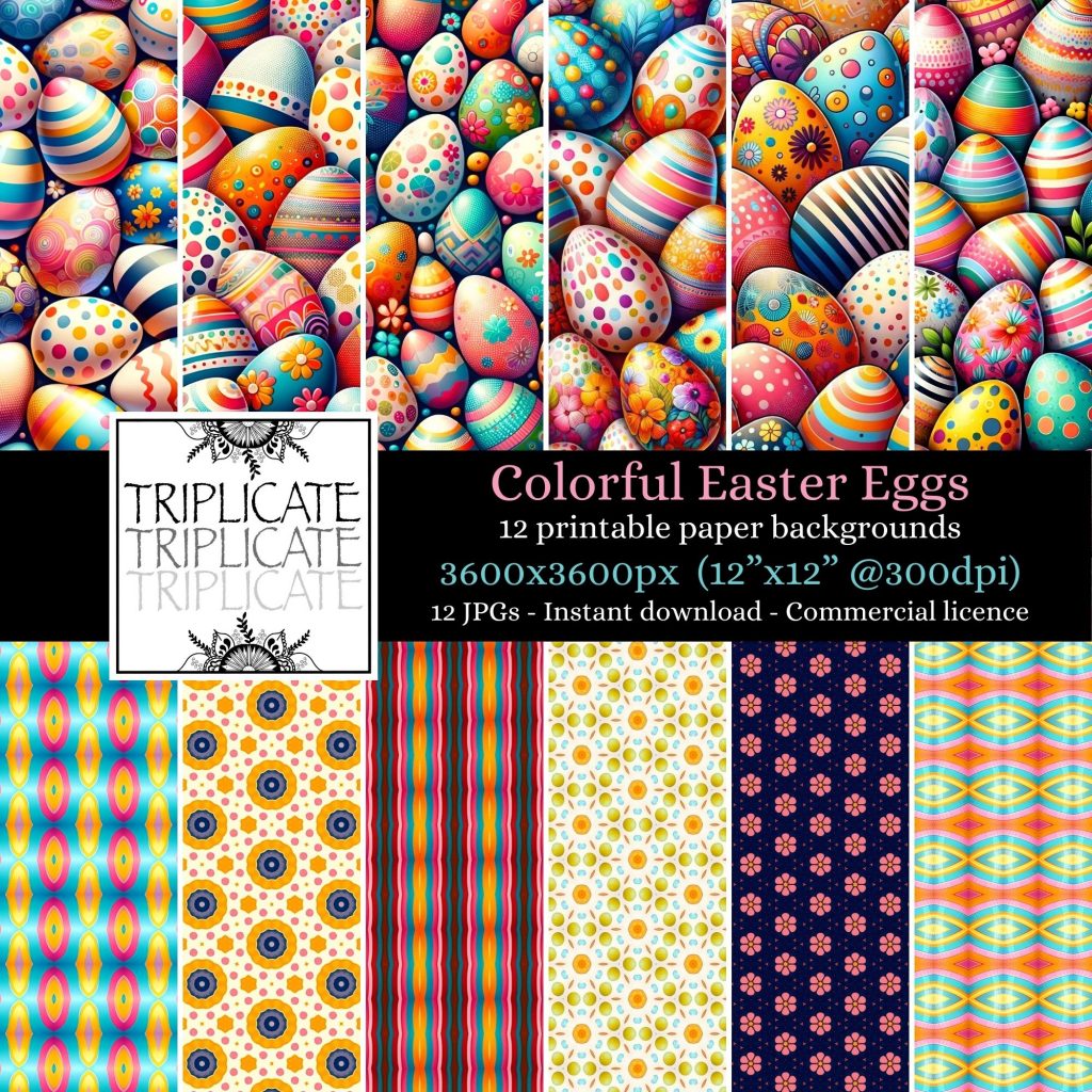 Colorful Easter Eggs Junk Journal & Scrapbook Digital Decorative Craft Paper