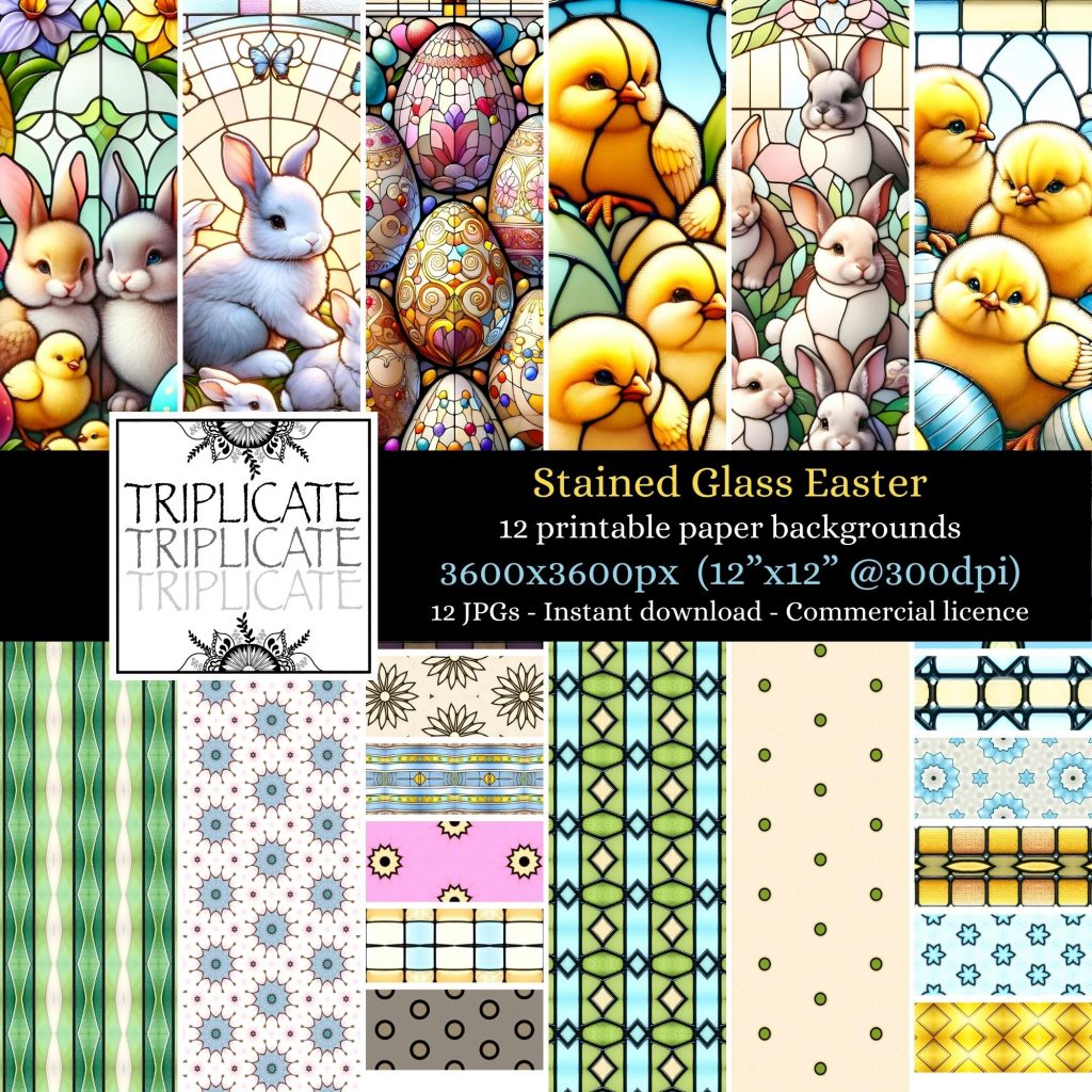 Stained Glass Easter Junk Journal & Scrapbook Digital Decorative Craft Paper
