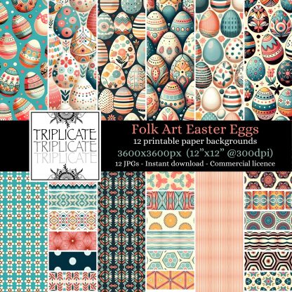 Folk Art Easter Eggs Junk Journal & Scrapbook Digital Decorative Craft Paper