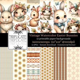 Vintage Watercolor Easter Bunnies Junk Journal & Scrapbook Digital Decorative Craft Paper