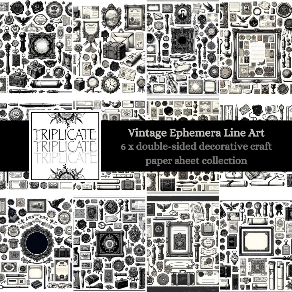 Vintage Ephemera Line Art Cut and Collage Paper