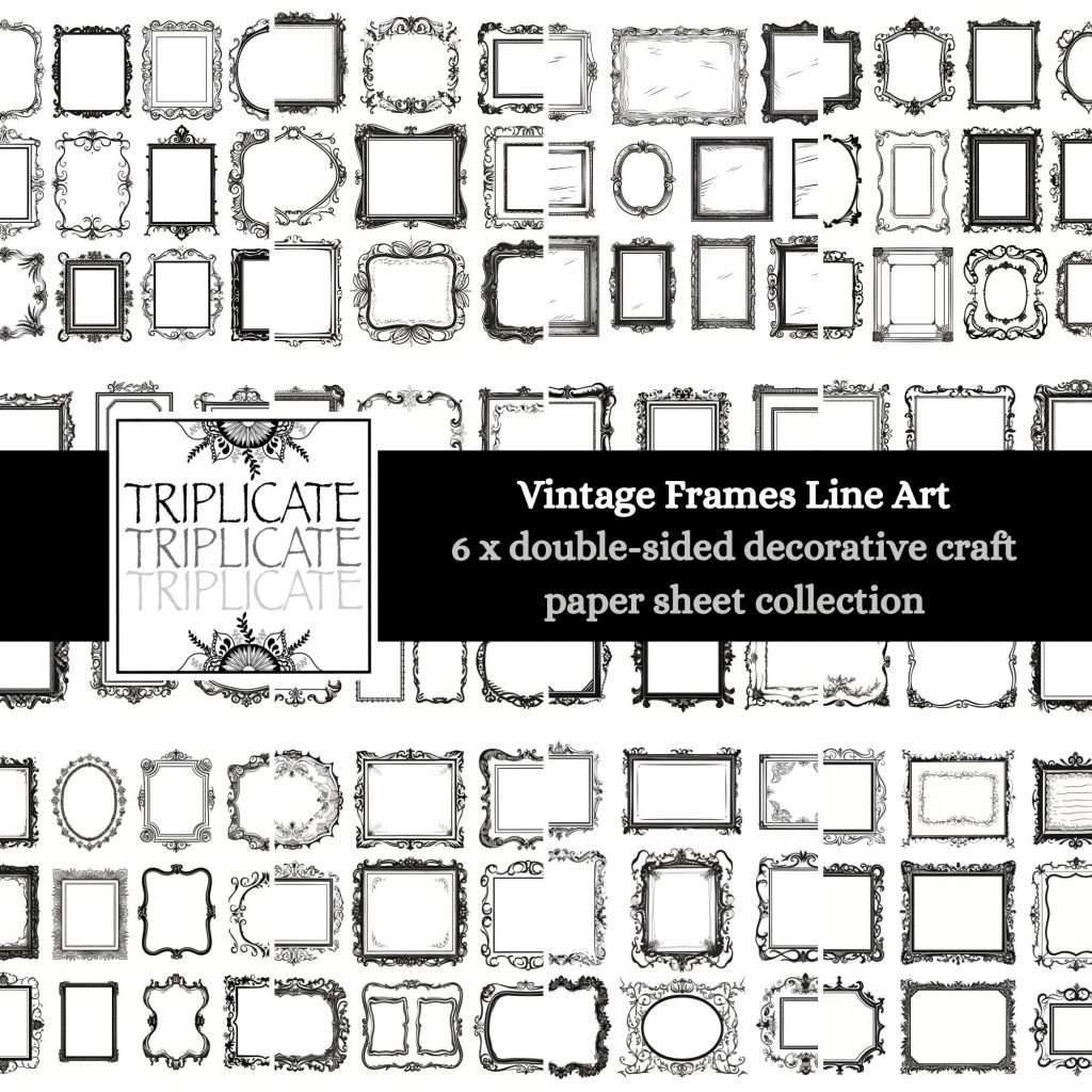 Vintage Frames Line Art Collage Scrapbook Paper