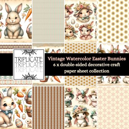 Vintage Watercolor Easter Bunnies Scrapbook Paper
