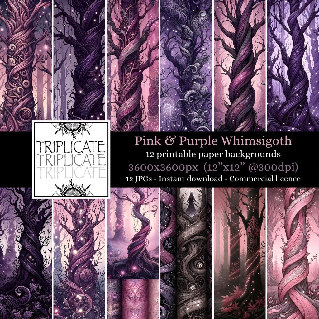 Pink and Purple Whimsigoth Backgrounds Junk Journal & Scrapbook Digital Decorative Craft Paper