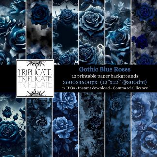 Gothic Blue Roses Junk Journal & Scrapbook Digital Decorative Craft Paper