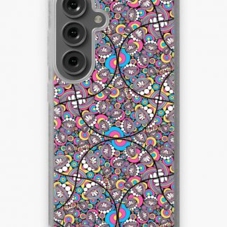 Samsung Galaxy Phone Case, 80s Aerobics Rainbow Daisy Doodle Art Deco Fans designed and sold by Triplicate Limited