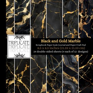 Black and Gold Marble Scrapbook Paper, Junk Journal and Paper Craft Pad: 24 double-sided matte pages of 8.5 x 8.5 inch 60lb (90gsm) decorative craft paper of 12 background designs (4 of each design)