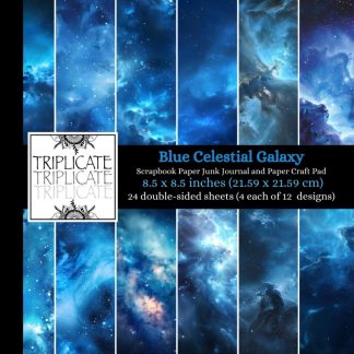 Blue Celestial Galaxy Scrapbook Paper, Junk Journal and Paper Craft Pad: 24 double-sided matte pages of 8.5 x 8.5 inch 60lb (90gsm) decorative craft paper of 12 background designs (4 of each design)