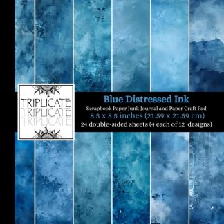Blue Distressed Ink Scrapbook Paper Junk Journal and Paper Craft Pad: 24 double-sided matte pages of 8.5 x 8.5 inch 60lb (90gsm) decorative craft ... background texture designs (4 of each design)