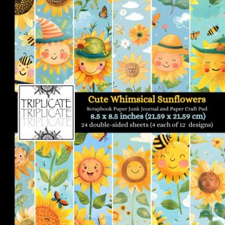 Cute Whimsical Sunflowers Scrapbook Paper, Junk Journal and Paper Craft Pad: 24 double-sided matte pages of 8.5 x 8.5 inch 60lb (90gsm) decorative ... of 12 background designs (4 of each design)