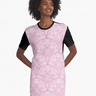Graphic T-Shirt Dress, Dusky Rose Preppy In Pink Art Deco Scallop designed and sold by Triplicate Limited