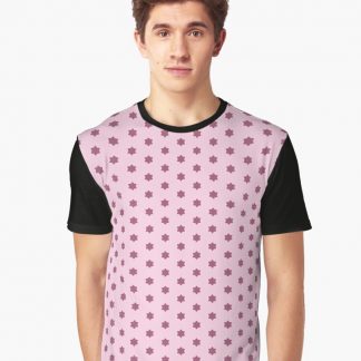 Graphic T-Shirt, Geometric Dusky Rose Red Violet Six Pointed Stars On Cherry Blossom designed and sold by Triplicate Limited