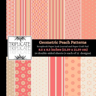 Geometric Peach Patterns Scrapbook Paper, Junk Journal and Paper Craft Pad: 24 double-sided matte pages of 8.5 x 8.5 inch 60lb (90gsm) decorative ... of 12 background designs (4 of each design)