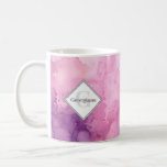 Monogram Purple &amp; Pink Watercolor Name Coffee Mug