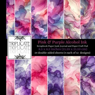 Pink & Purple Alcohol Ink Scrapbook Paper Junk Journal and Paper Craft Pad: 24 double-sided matte pages of 8.5 x 8.5 inch 60lb (90gsm) decorative ... 12 background designs (4 of each design)