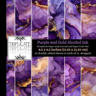 Purple and Gold Alcohol Ink Scrapbook Paper, Junk Journal and Paper Craft Pad: 24 double-sided matte pages of 8.5 x 8.5 inch 60lb (90gsm) decorative ... of 12 background designs (4 of each design)