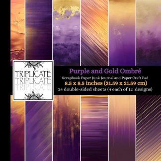 Purple and Gold Ombré Scrapbook Paper, Junk Journal and Paper Craft Pad: 24 double-sided matte pages of 8.5 x 8.5 inch 60lb (90gsm) decorative craft paper of 12 background designs (4 of each design)