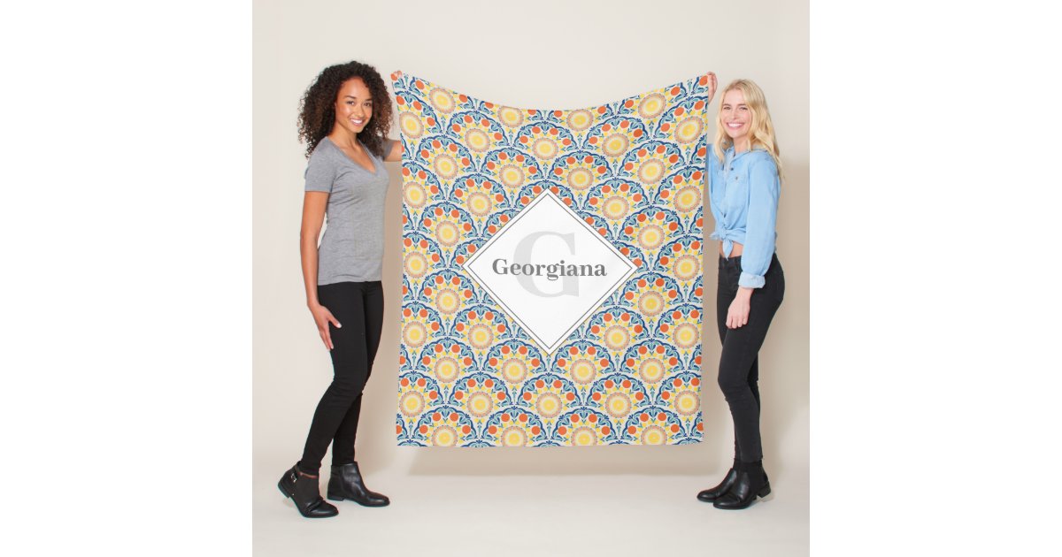 Monogram Aegean Summer Oranges And Lemons Deco Fleece Blanket