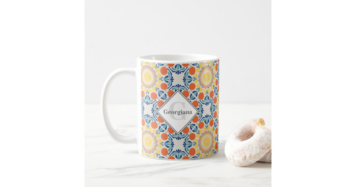 Monogram Aegean Summer Oranges And Lemons Tile Coffee Mug