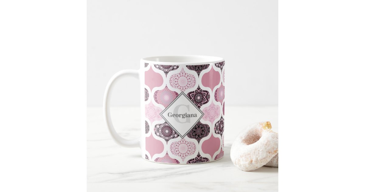 Monogram Dusky Rose Dot Mandalas Ogee Patchwork Coffee Mug