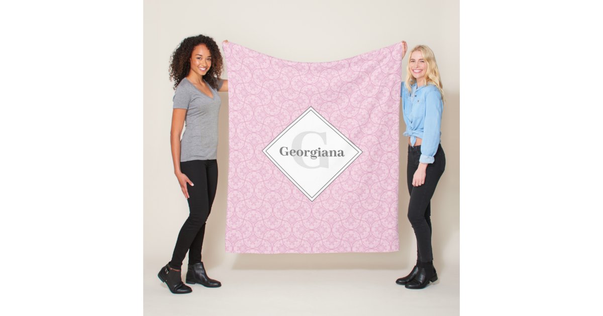Monogram Dusky Rose Preppy In Pink Art Deco Fans Fleece Blanket