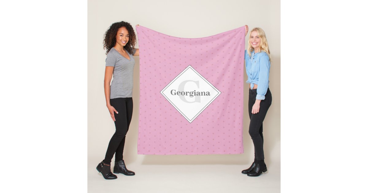 Monogram Dusky Rose Sea Pink Polka Dots On Lilac  Fleece Blanket