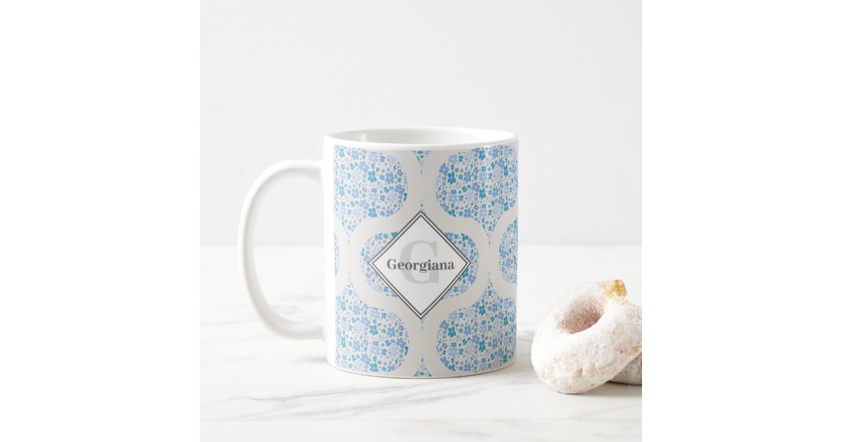 Monogrammed Retro Florals Berry Blues Mid Mod Ogee Coffee Mug
