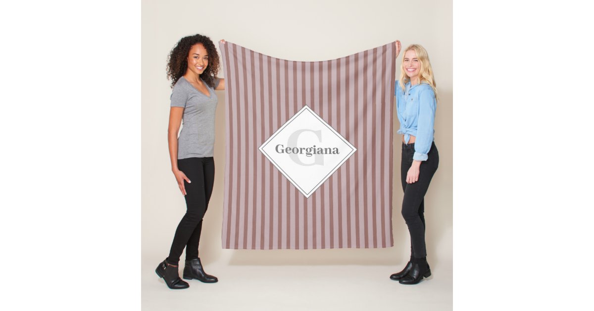 Monogrammed Warm Neutrals Brown And Beige Stripes Fleece Blanket