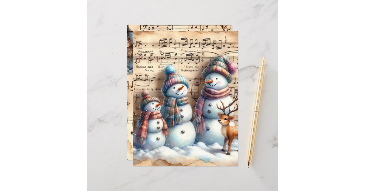Vintage Watercolor Snowmen Scrapbook Paper
