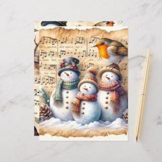 Vintage Watercolor Snowmen Scrapbook Paper