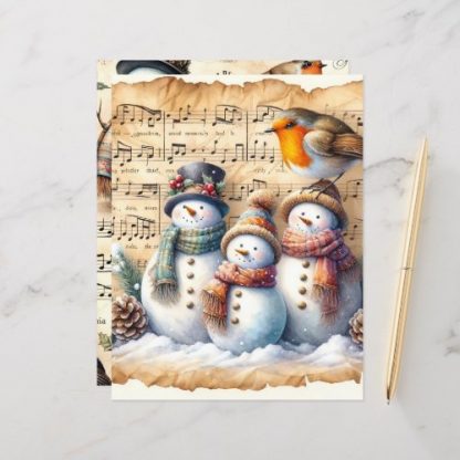 Vintage Watercolor Snowmen Scrapbook Paper